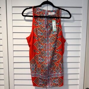 Renee C Alecto Halter Top Red Paisley‎ Medallion Print Rayon Tank XL